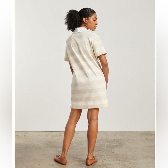 Everlane NWT The Organic Cotton Polo Dress Size Small White and Tan Striped - Picture 2 of 8